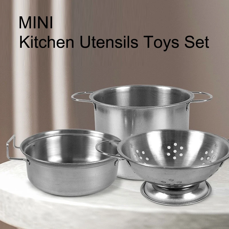 Kitchen Pretend Play Accessories Toys with Stainless Steel Cookware Pots and Pans Set,Cooking Utensils, Gifts Learning Tool