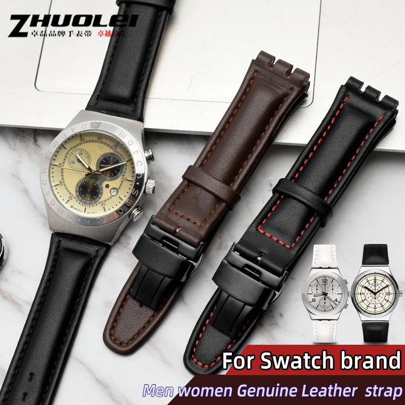 Genuine leather watch strap For SWATCH YCS YAS YGS IRONY Soft cowhide watchband 17mm 19mm men women Folding buckle bracelet band