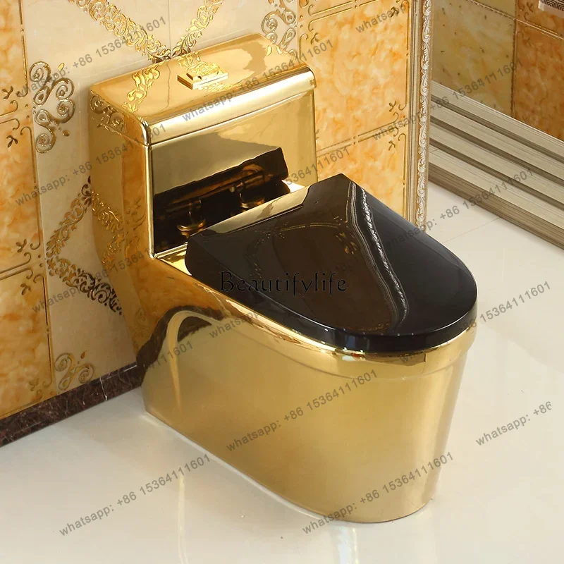 12P13European-style golden toilet flush toilet super swirl color deodorant and water-saving