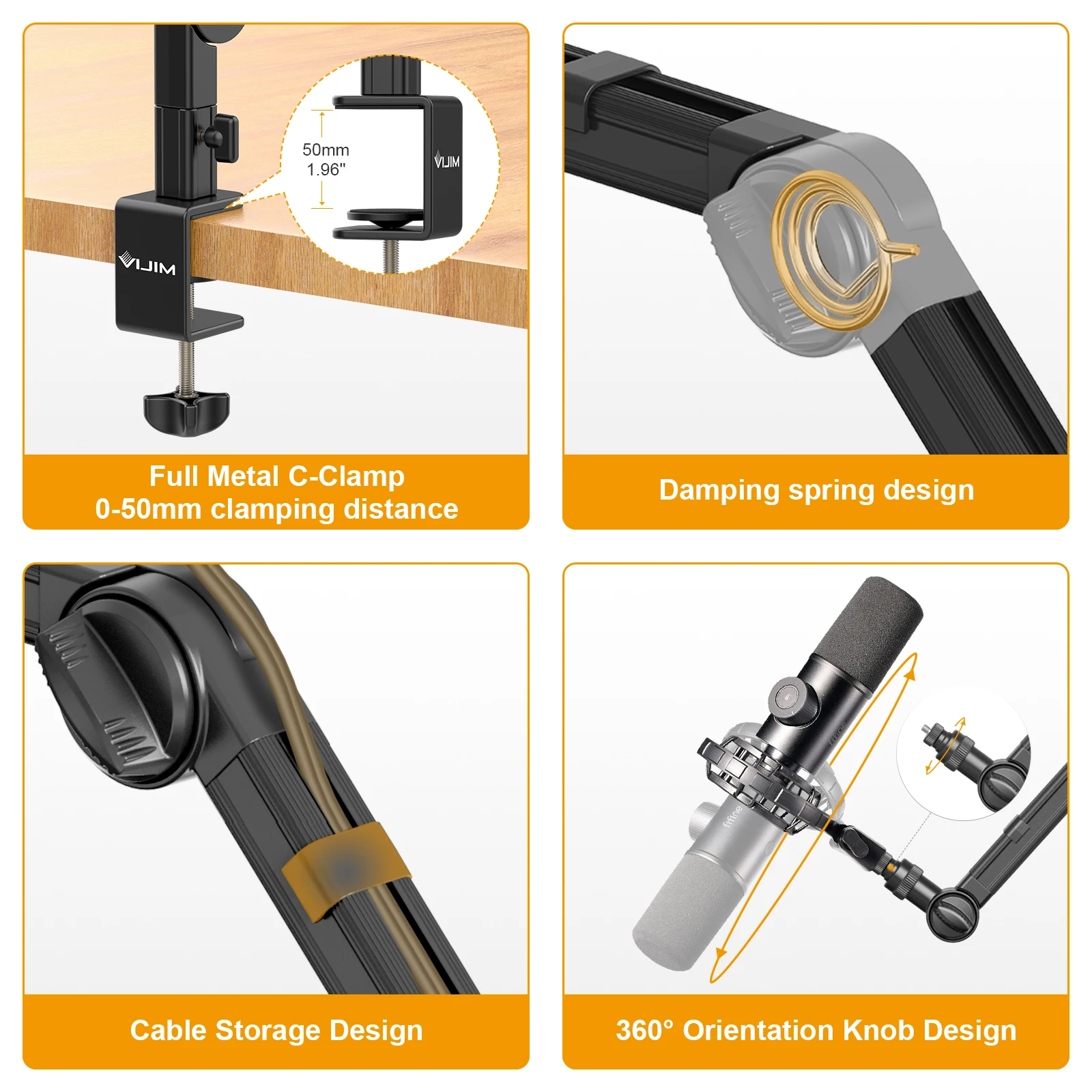拡張可能な金属製ダンパーマイク,アームスタンド,電話カメラ詰め替え,デスクトップマイククリップ,三脚,Vijim-LS25
