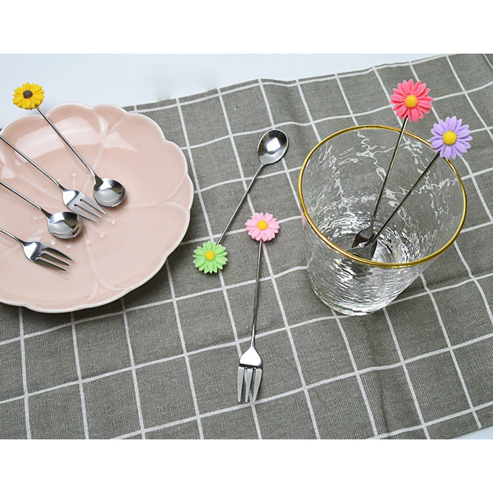 

3PCS Creative Daisy Stainless Steel Spoon Stirring Spoon Reusable Mixing Stick Beverage Stick (Random Color)