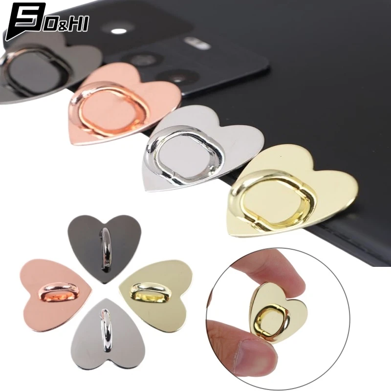 5Pcs Metal Heart Shaped Phone Charm Holder Love Heart Phone Finger Ring / Self Adhesive Mobile Phone Back Stand Hooks