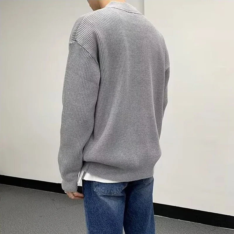 Cárdigan de punto con diseño de cremallera para hombre, suéter de invierno, prendas de vestir exteriores ajustadas de Color puro, cárdigan con cuello de punto, abrigos