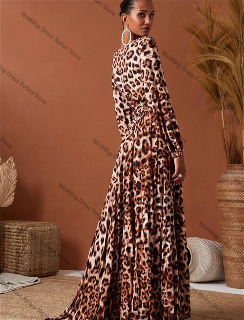 Leopard Women Prom Dress V Neck Full Sleeves Night Gown Wedding Dresses Sleepwear Custom Made Party Robes