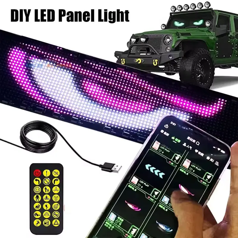 APP 2M Devil‘s Eyes LED Matrix Panel Screen Light Remote Control Animation Display LED Screen Light for Car Truck Windshield