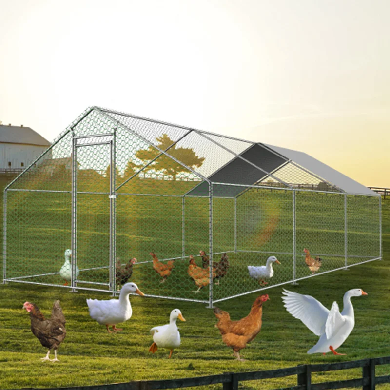 Outdoor enclosure 3x6x2m chicken coop with safety lock and waterproof PE cloth, free-range metal enclosure for chicken rabbit