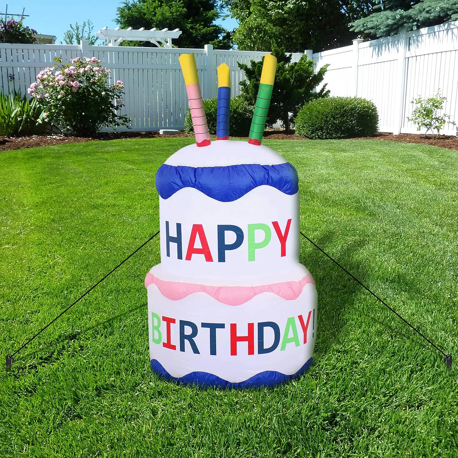 4FT Inflatable Happy Birthday Cake Decor Valentines Day Inflatable Decoration for Holiday Yard Wedding Lawn Kids Outdoor Toys