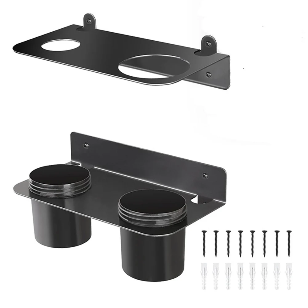 Black Steel Wall Mounted Funnel Rack With 2 Drip Cups For Motor Oil Fuel Coolant Funnels Garage Storage Organizer Bracket