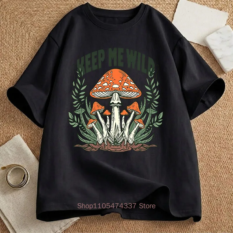 Keep Me Wild Vintage Graphic Print T-shirt for Women Summer Casual Harajuku Fashion Loose Tops Crew Neck Short Sleeve T-shirts