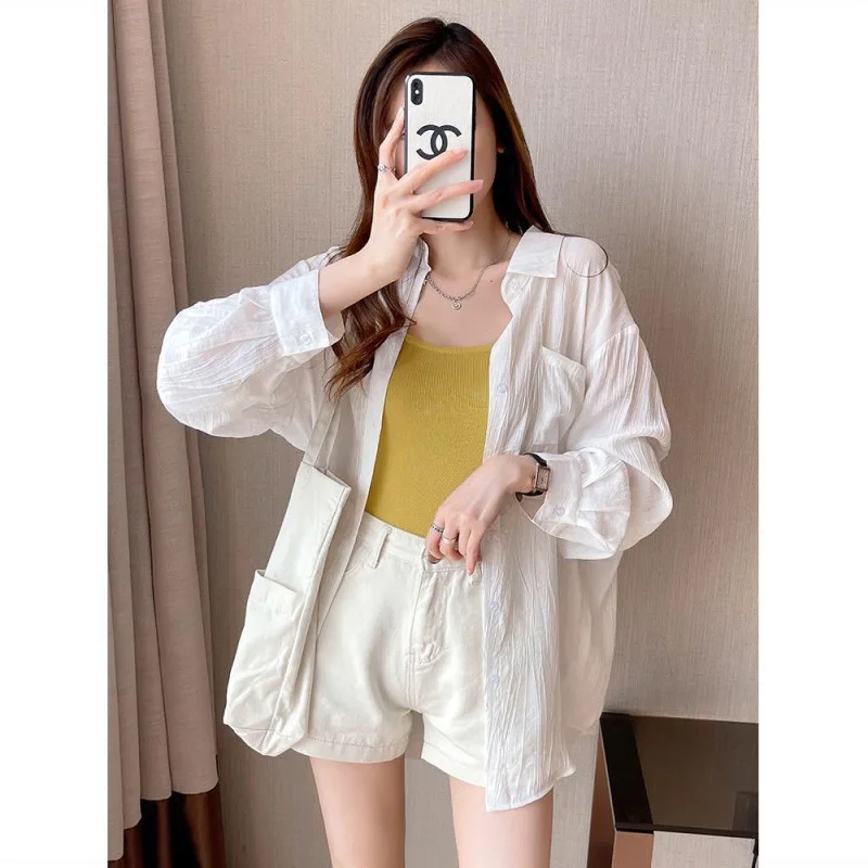 Summer Ladies Ice Silk Sunscreen Long Sleeve Shirt New Super Fairy Air Conditioned Clothing Cardigan Thin Casual Shirt Jacket