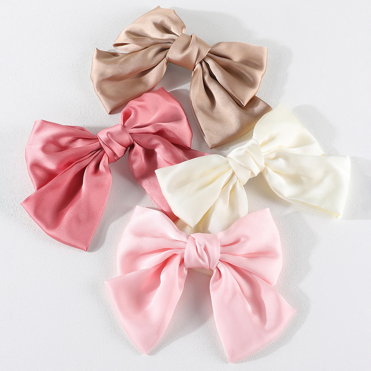 4Pcs Sweet Bow Hairpins for Women Solid Color Bowknot Hair Clips Girls Satin Butterfly Barrettes Duckbill Clip Hair Accessories