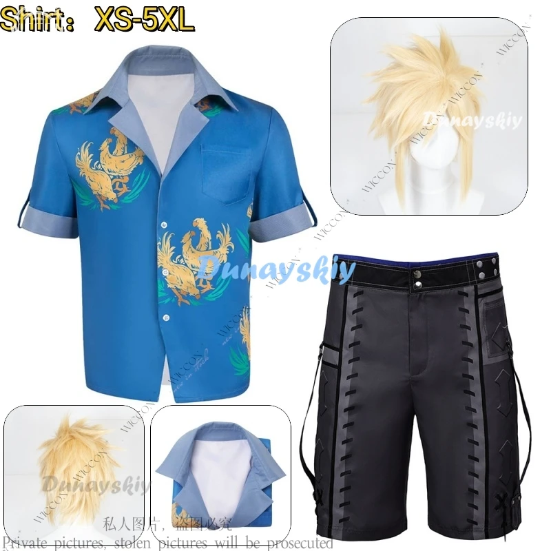 

Костюм для косплея Cloud Strife, мужская рубашка XS-5XL, костюмы большого размера, маскировочный костюм на Хэллоуин, шорты, парик, повседневная повседневная одежда, игра