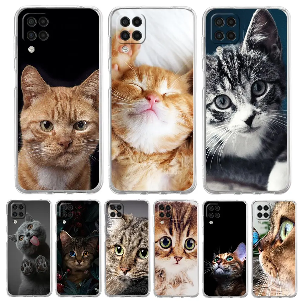 Clear Phone Case for Samsung Galaxy A13 A51 A71 A21S A12 A11 A31 A52 A41 A23 A53 A73 A32 5G A03S Soft Cover Cute Cats Background