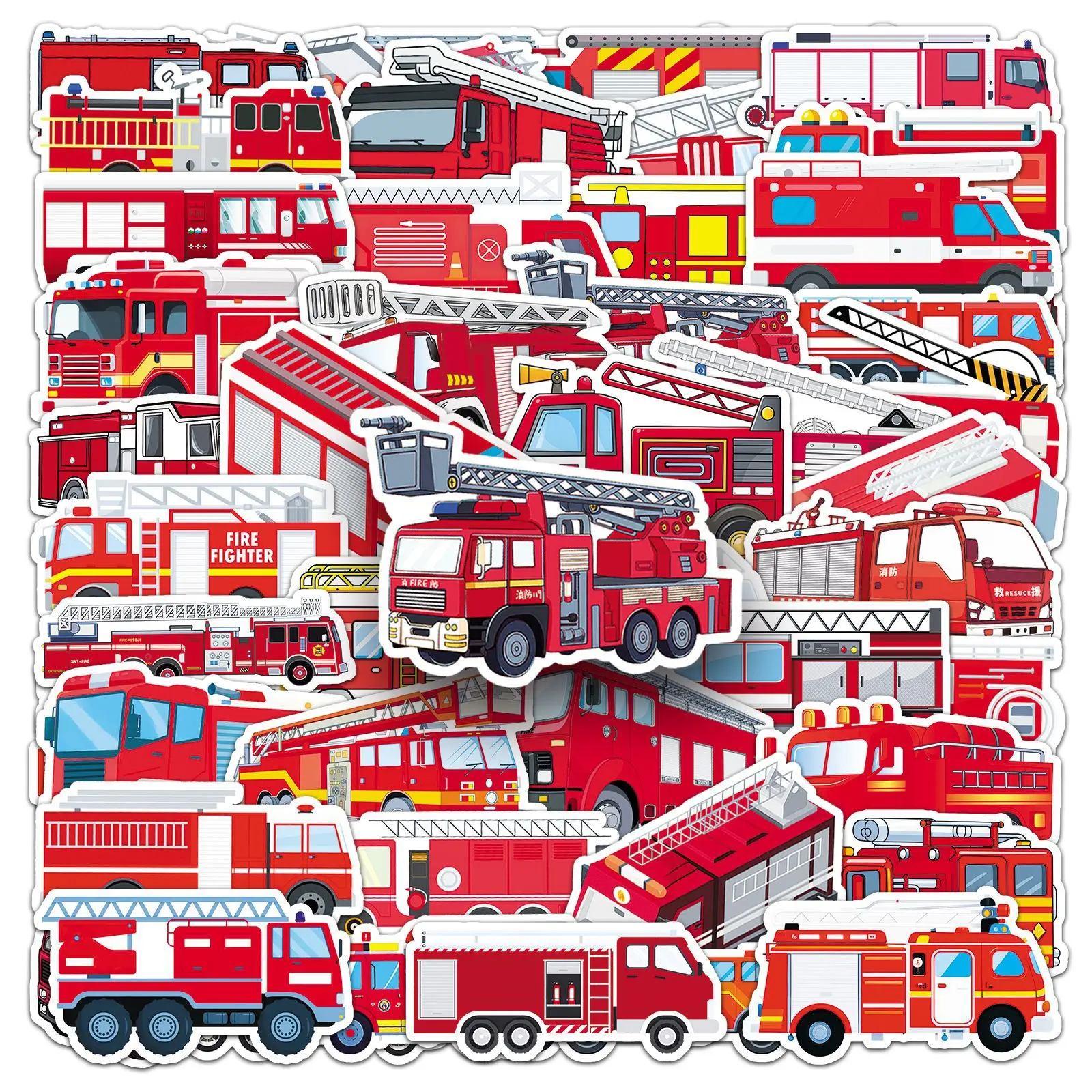 50Pcs Fire Truck/Train Graffiti Stickers Cartoon Creative Waterproof Vinyl Decals for Laptop Phone Luggage Water Bottle Gift
