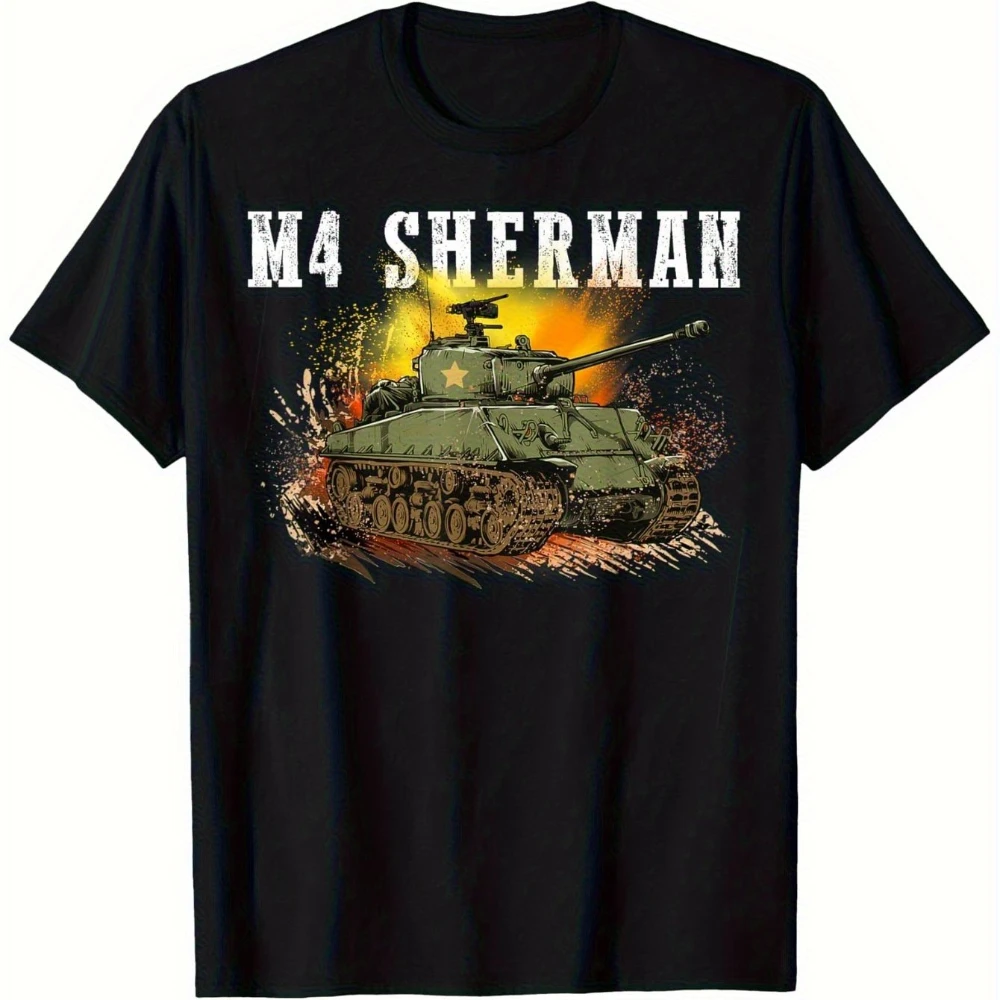 M4 Sherman WWII Tank Graphic T-Shirt Cotton Casual Crew Neck Tee for Men Women Ideal for Outdoor Activities Military Enthusiasts
