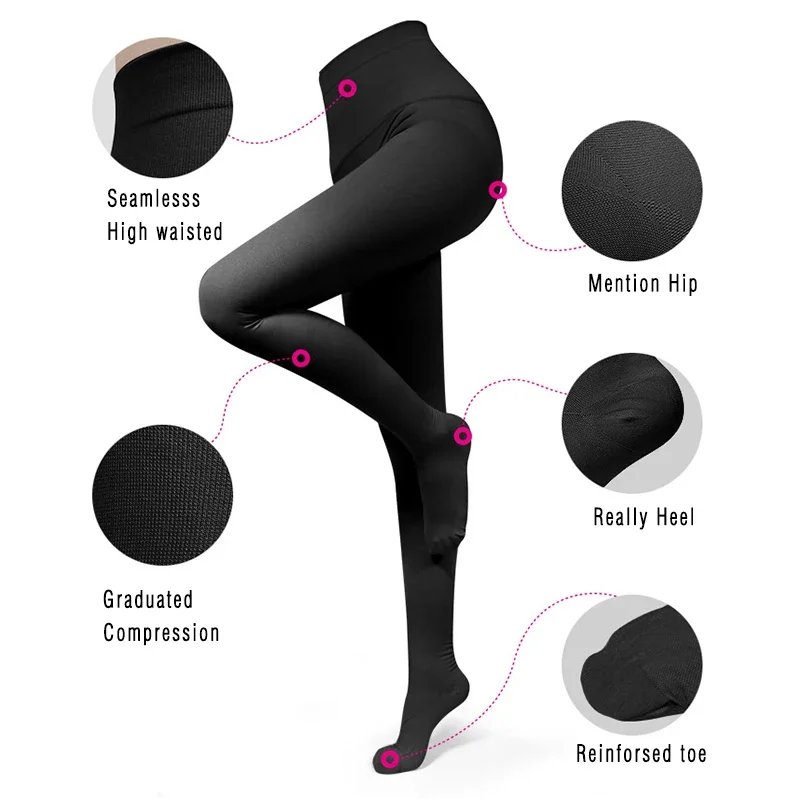Medical Compression Pantyhose 20-30 MmHg Support Stockings for Varicose Veins Plus Size Thigh Length Compression Leggings