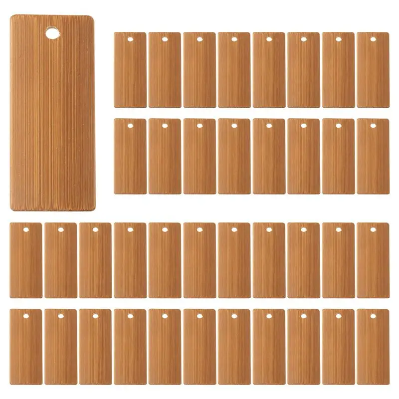 BMBY-500Pcs 45X20mm Rectangle Wooden Tags For Keychain Rings, Bamboo Unfinished Wood Key Ring Tag