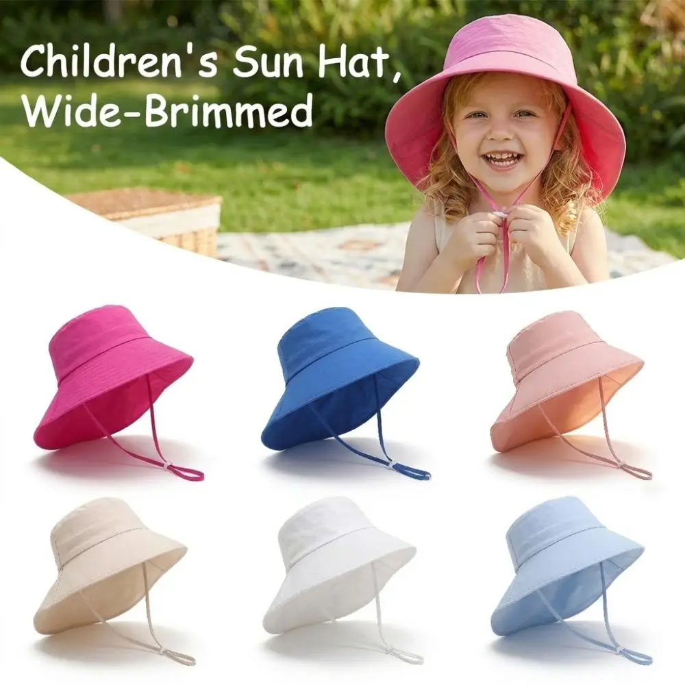 

Wide-Brimmed Children's Sun Hat UV Protection Lightweight Summer Bucket Hat Solid Color Breathable Neck Scarf Sun Cap