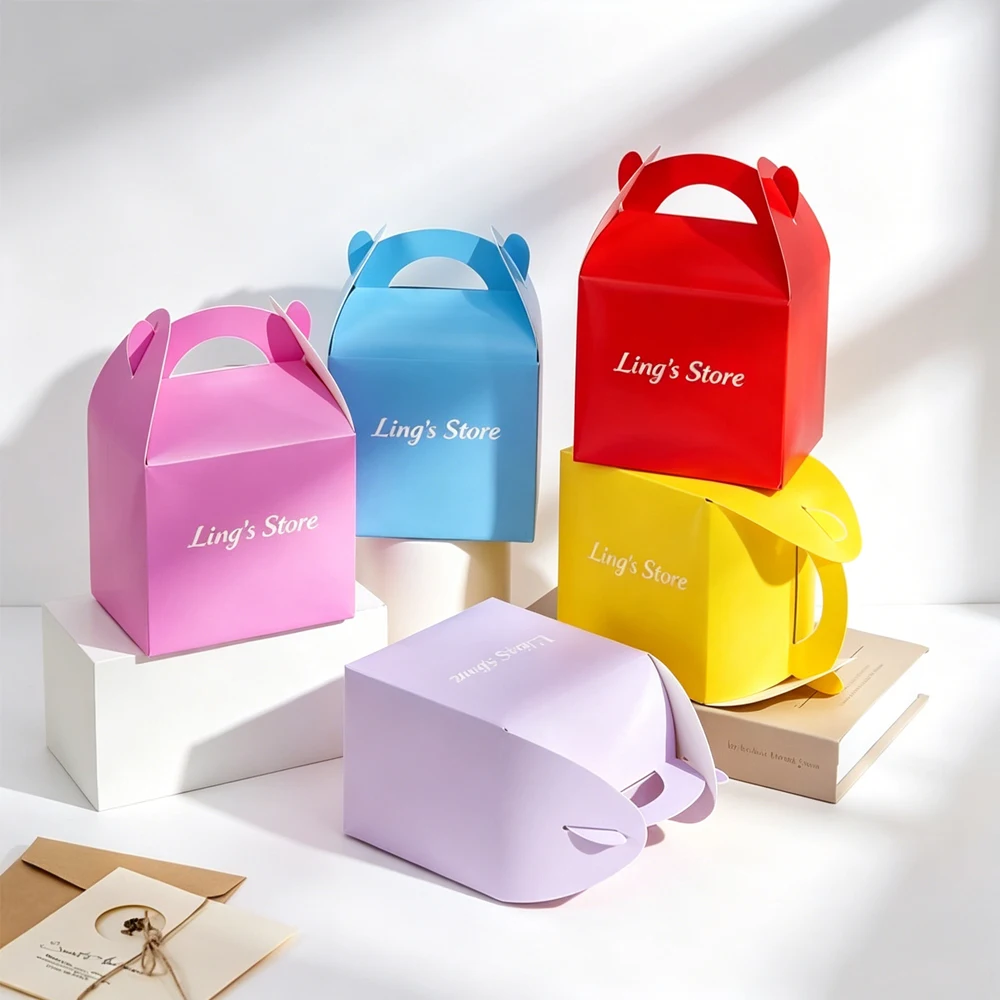 50/100 Stück Personalisierte Logo-Geschenktüten 14x11x12,5cm mit Papiergriff für Schmuck, Kuchen, Brot, DIY-Boxen, Hochzeitsgeschenke, Süßigkeiten-Handtaschen – Detail 6