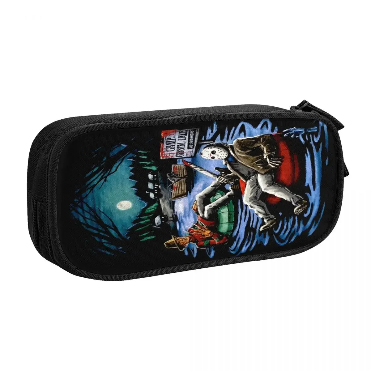 Bonito filme de terror personagem assassino lápis casos para meninas meninos grande armazenamento filme de halloween lápis bolsa material escolar