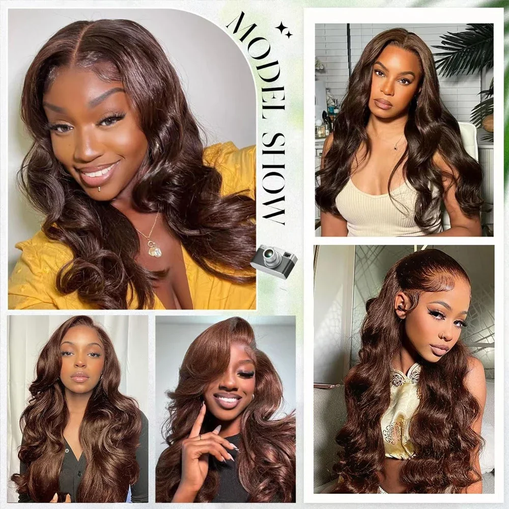 Chocolate Brown Lace Wig with Baby Hair Reddish Brown Colored 13x4 HD Body Wave Lace Front Wigs For Women Synthetic Glueless Wig