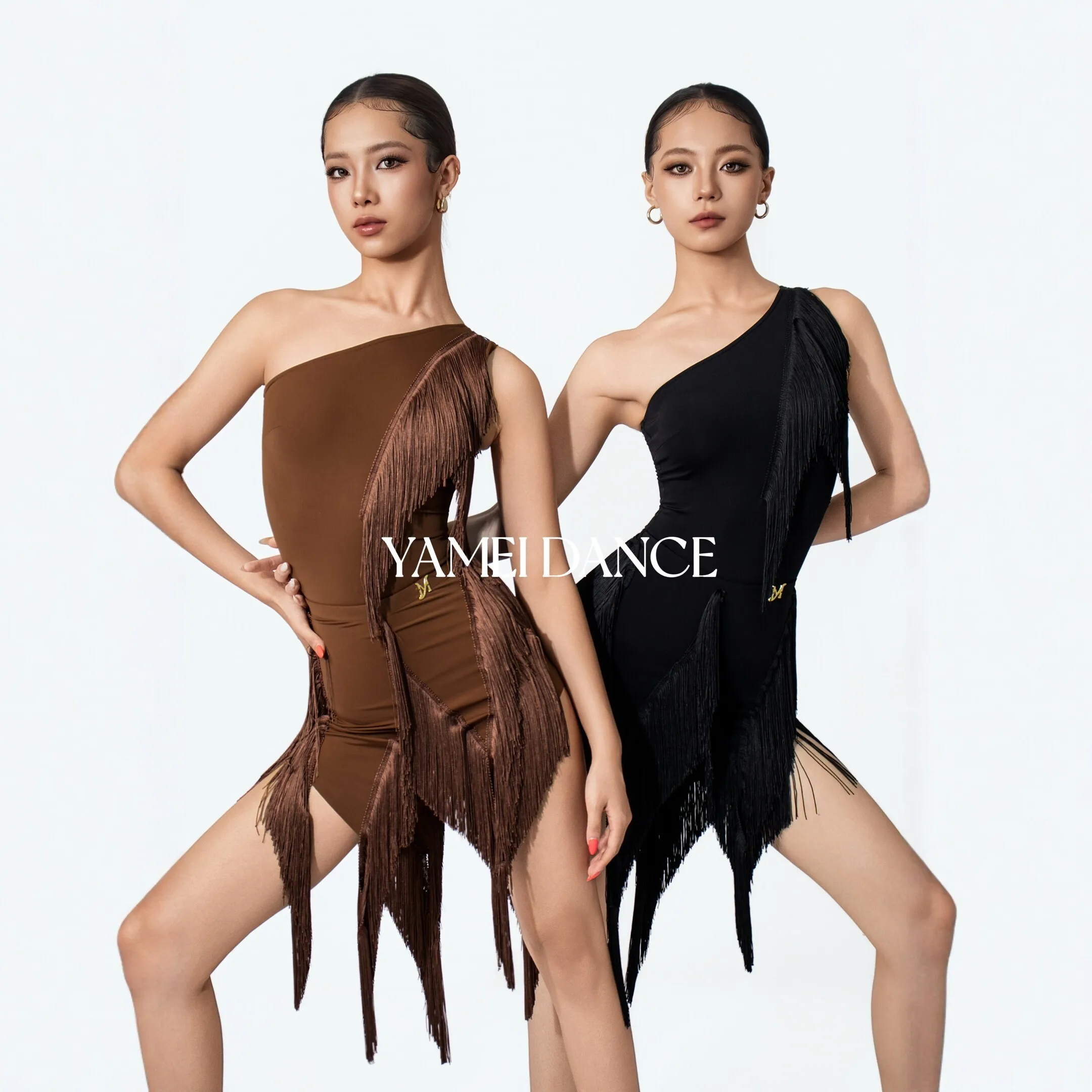 2026 Latin Dance Clothes Women Practice Wear Chacha Rumba Dance Slant Shoulder Tassel Bodysuit Irregular Skirt Black Brown S2943