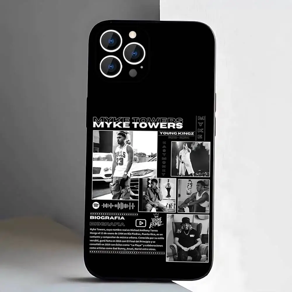 Custodia per telefono M-Myke T-Towers 2025 per iPhone 17,16,15,14,13,12,Pro,Max,Plus,E,SE4,Air,Mini scatola morbida nera