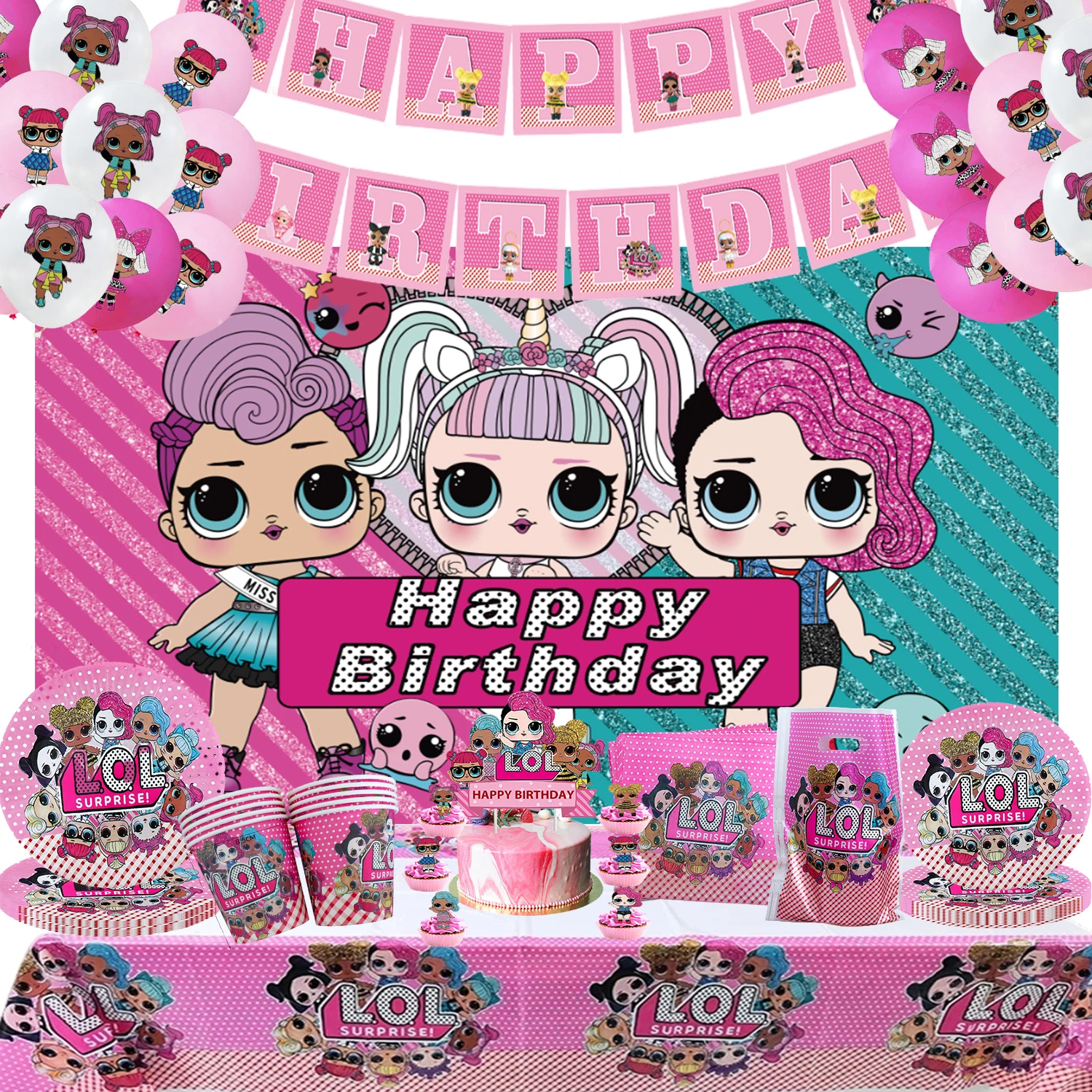 lol Кукла-сюрприз, тематические украшения для дня рождения, торт, топпер, воздушный шар, бумажные баннерные тарелки, чашки, фон для детского душа, поставка lol Кукла-сюрприз, тематические украшения для дня рождения, торт, топпер, воздушный шар, бумажные баннерные тарелки, чашки, фон для детского душа, поставка