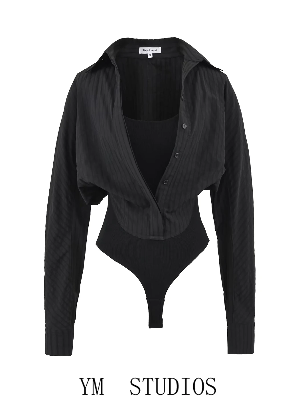 

Комбинезон American High Street Sle Long Sve Base Layer irt Trendy Splice Design Commute Straight Cut High Waist ort P...