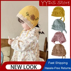 Chapeau brodé de fleurs pour bébé, bonnet en laine pour bébé, bonnet de cour de princesse pour enfants, automne et hiver, femme, 3 mois, 6 mois, 9 mois