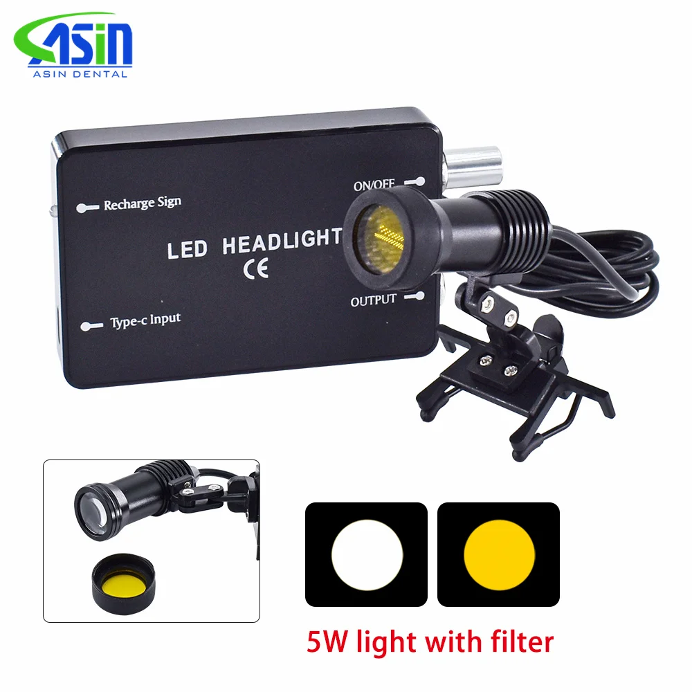 

5W Dental LED Headlight Surgical Headlamp Oral Lamp Clip type with Yellow light filter Dentistry Dentist Tools Surgery