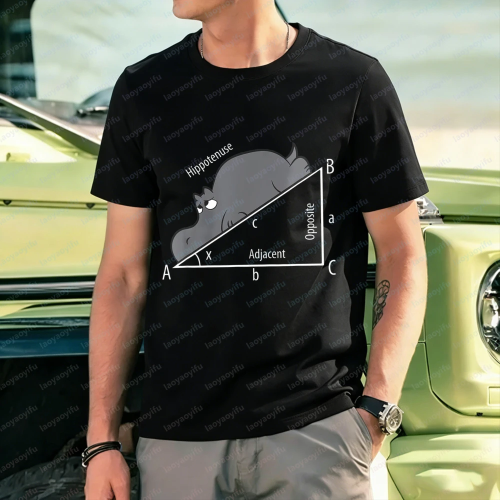 Mathe-Humor-T-Shirt, lustiges Hippotenuse-Hippo-bedrucktes T-Shirt für Männer, Geometrie, lässige Baumwoll-Tops, Mode, Streetwear, niedliche Camisetas