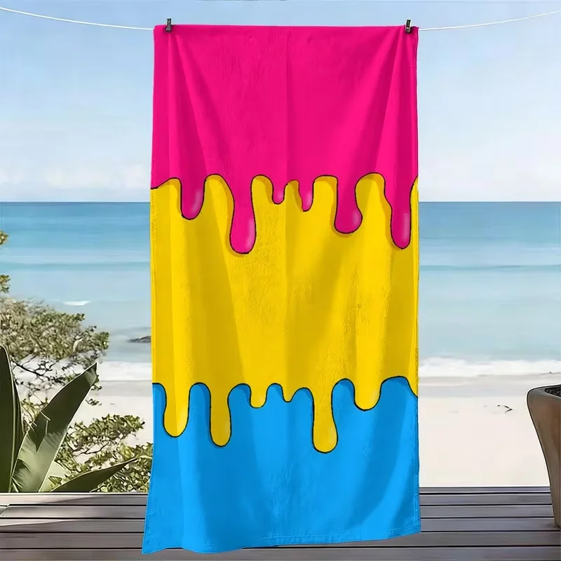 Dripping Paint Color Block Beach Towel Cartoon Melting Graffiti Soft Absorbent Quick Dry Large Swim Towel for Summer Seaside