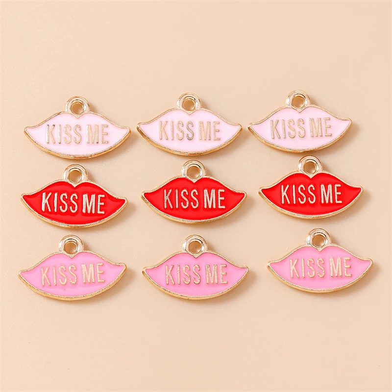 10 Stück niedliche Emaille-Anhänger in Form von roten Lippen und High Heels, Lippenstift-Charms für die Schmuckherstellung, Halsketten, Ohrringe, Armbänder, DIY-Bastelbedarf – Detail 8