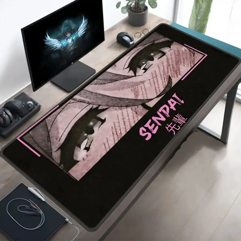 Aesthetic Senpai Anime Eyes Large Mouse Pad XXL, Black Pink Retro Desk Mat, Non-Slip Gaming Keyboard Pad for PC Laptop