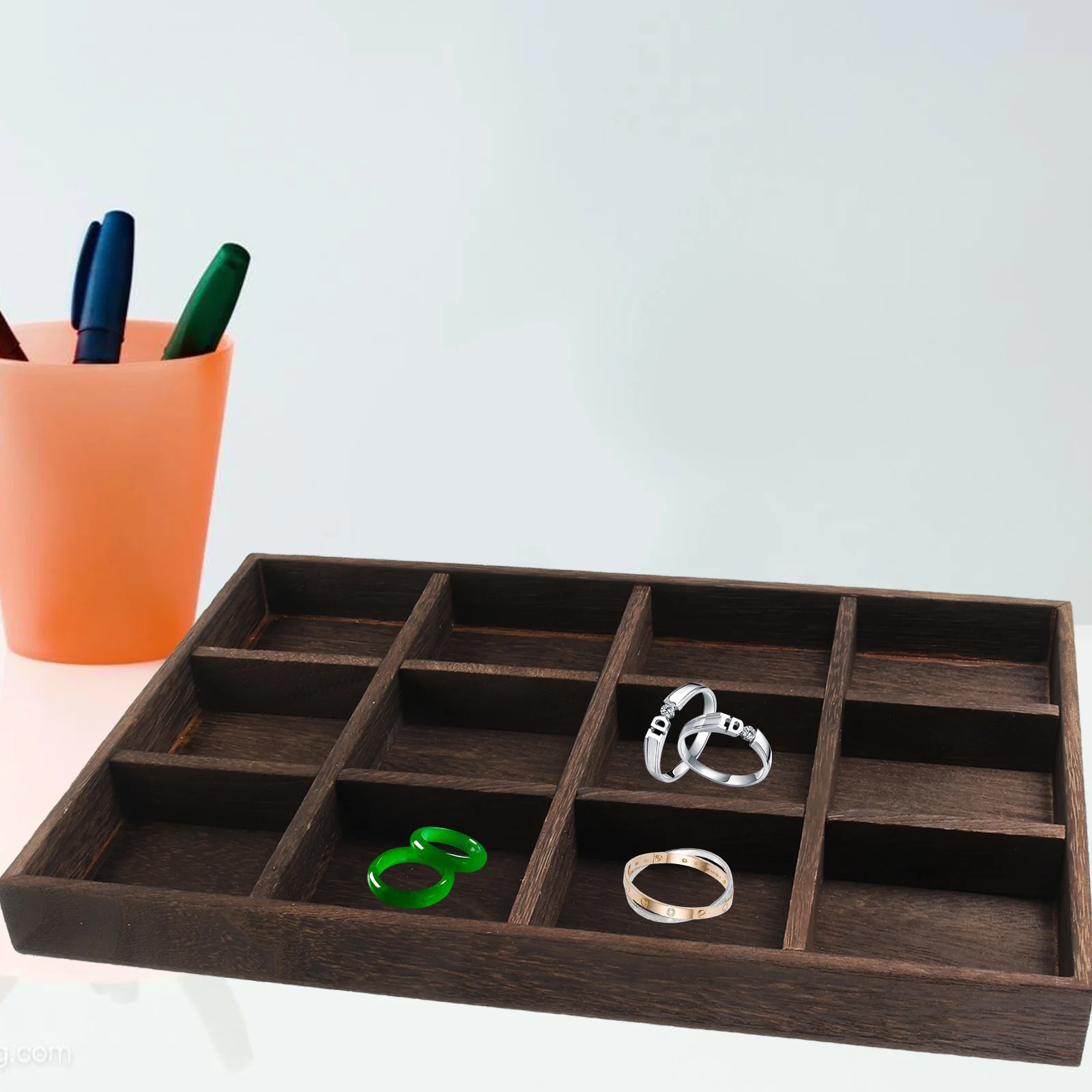 

Деревянный поднос для ювелирных изделий в стиле ретро, простой органайзер для хранения колец, ожерелий, сережек, декор для рабочего стола, домашний подарок