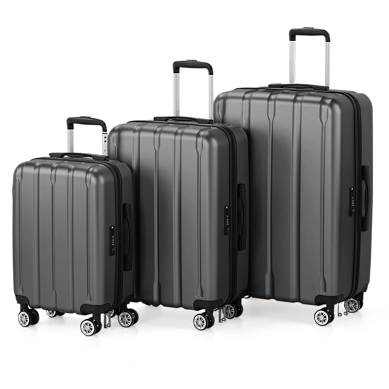 3-in-1 suitcase vertical stripes trolley case 20in 24in 28in ABS PC classic color 02-dark gray