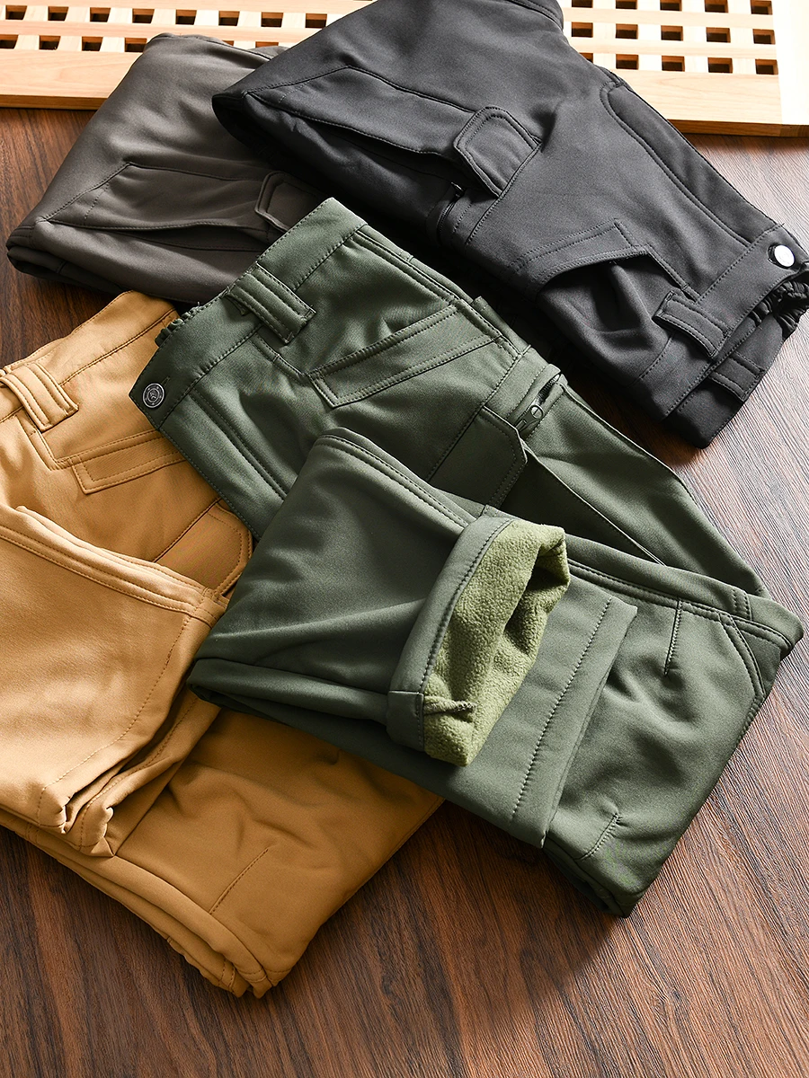 Outdoor King! Tech Waterproof Fabric! Men's Fleece Lined Thickened Multi-pocket Tactical Soft  Long Pants Winter