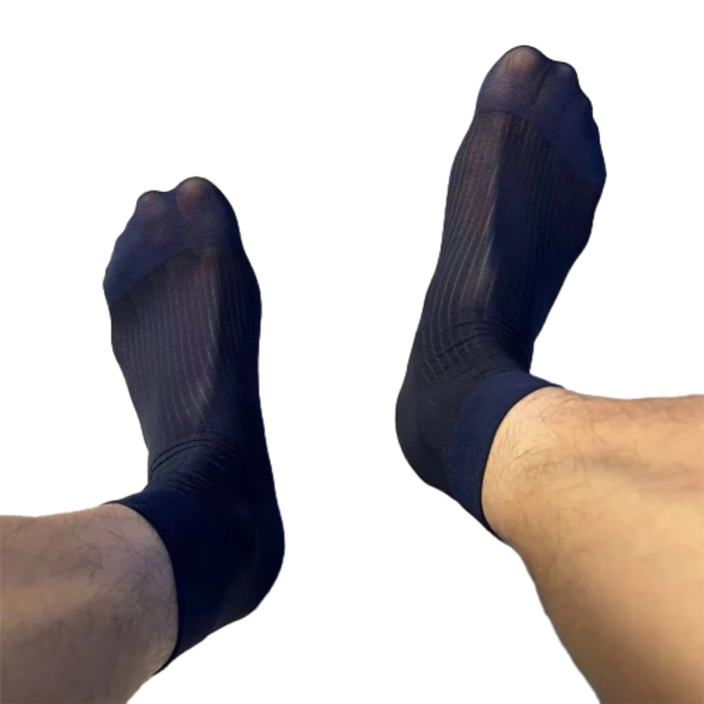 Affordable Socks Men Socks Wear Breathable Business See Through Sexy Sheer Silky Socks Stockings Striped For Men