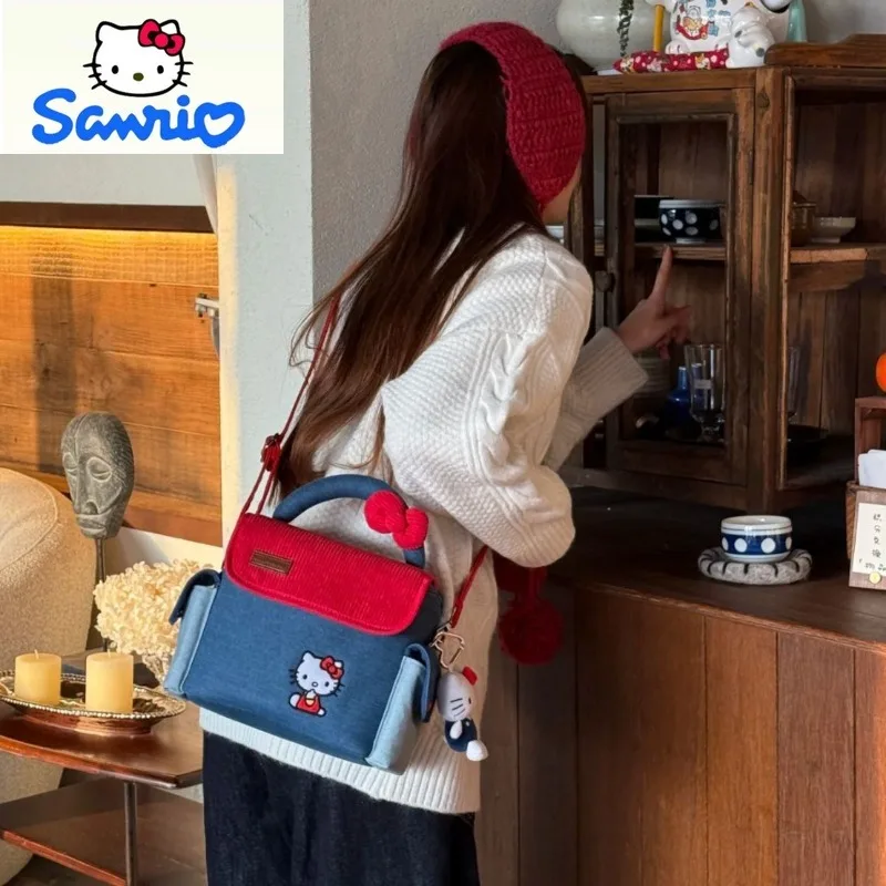 

Sanrio Fashion Retro Cartoon Hello Kitty Shoulder Cross Bag for Women High Quality Versatile Casual Small Square Bag