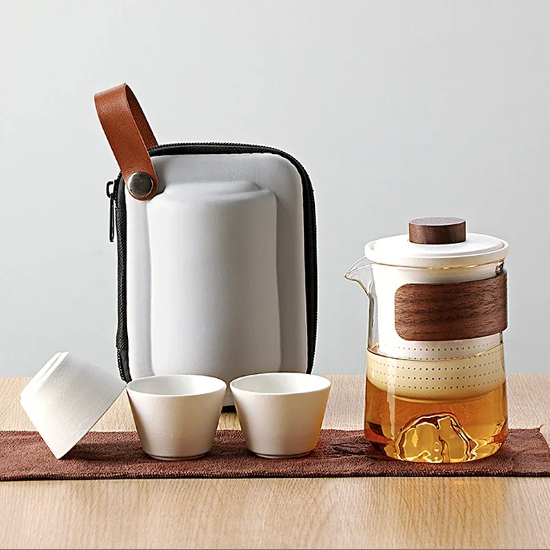 High-End Light Luxury Ruyao Open Piece Travel Tea Set Portable A-Pot-Three-Cups Set for Outdoor Business Gifts