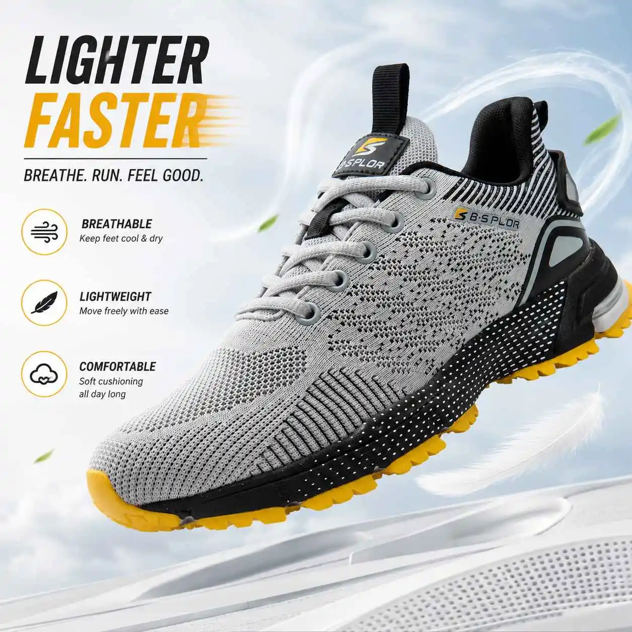 

Baasploa Men's Athletic Trainers Breathable Knit Upper Sneakers Lightweight Fitness Walking Shoes Daily Sport Footwear