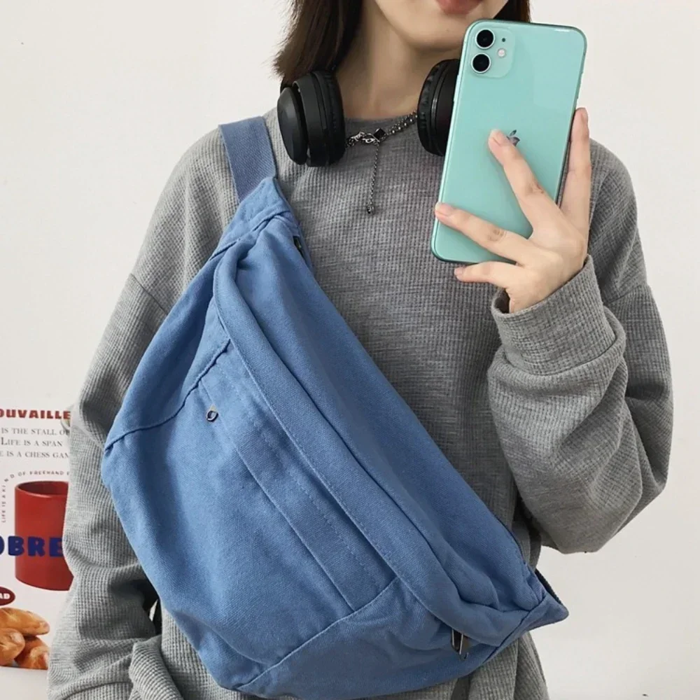 Bolsos de cintura de tendencia a la moda, riñoneras de lona para mujer, paquete de teléfono, bolsos con cinturón de Hip hop callejero, bolso cruzado de pecho Unisex de gran capacidad