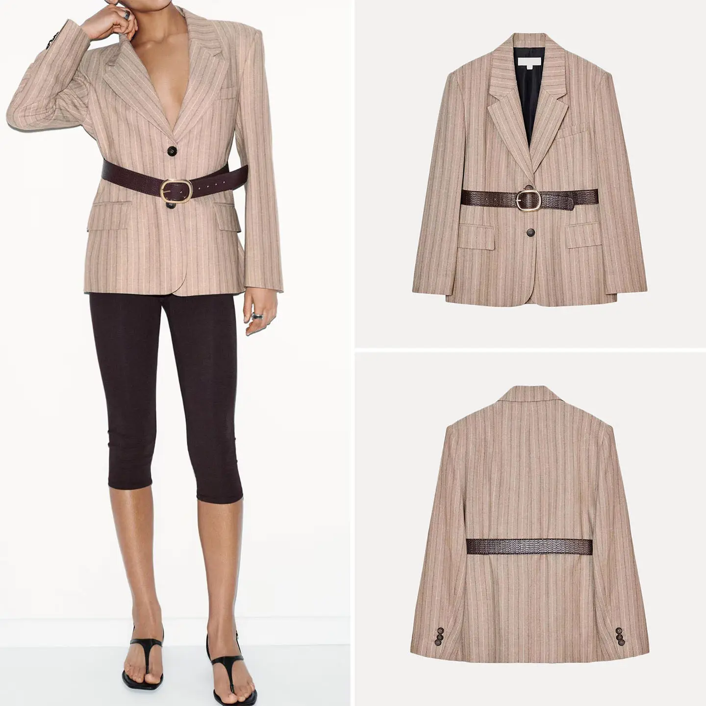 

Женский модный пиджак ZDATA с длинным рукавом и поясом, весна 2026, повседневная верхняя одежда