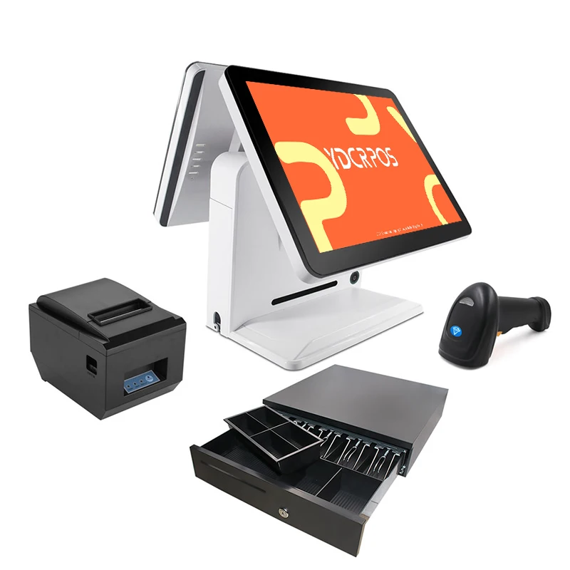 Supermarket 15Inch Dual Screen Pos Systems All in One Cash Register Machine Epo Point of Sale Pos Machine