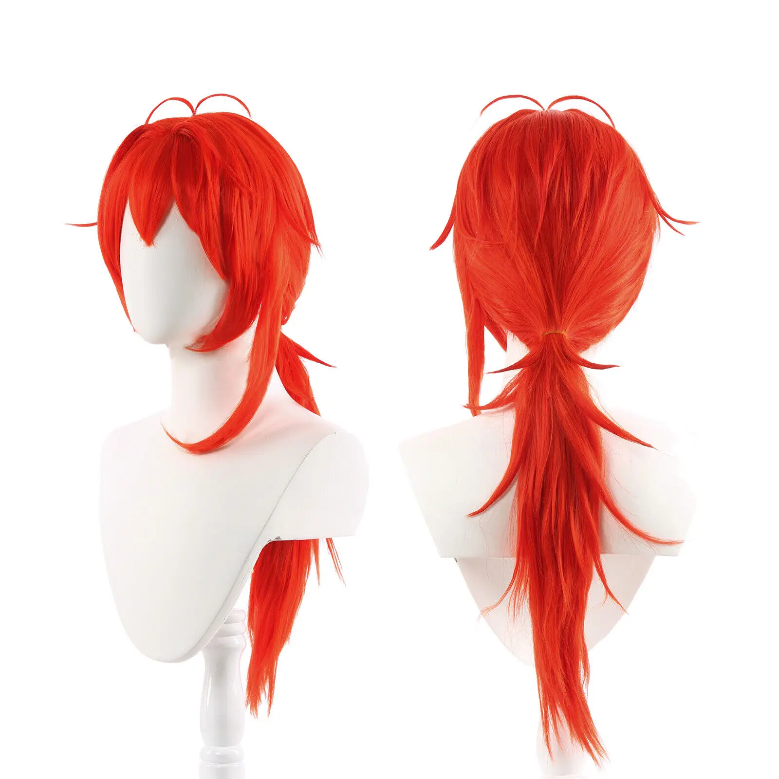 Genshin Impact Diluc Cosplay Wigs Red Long Ponytail Party Synthetic Hair