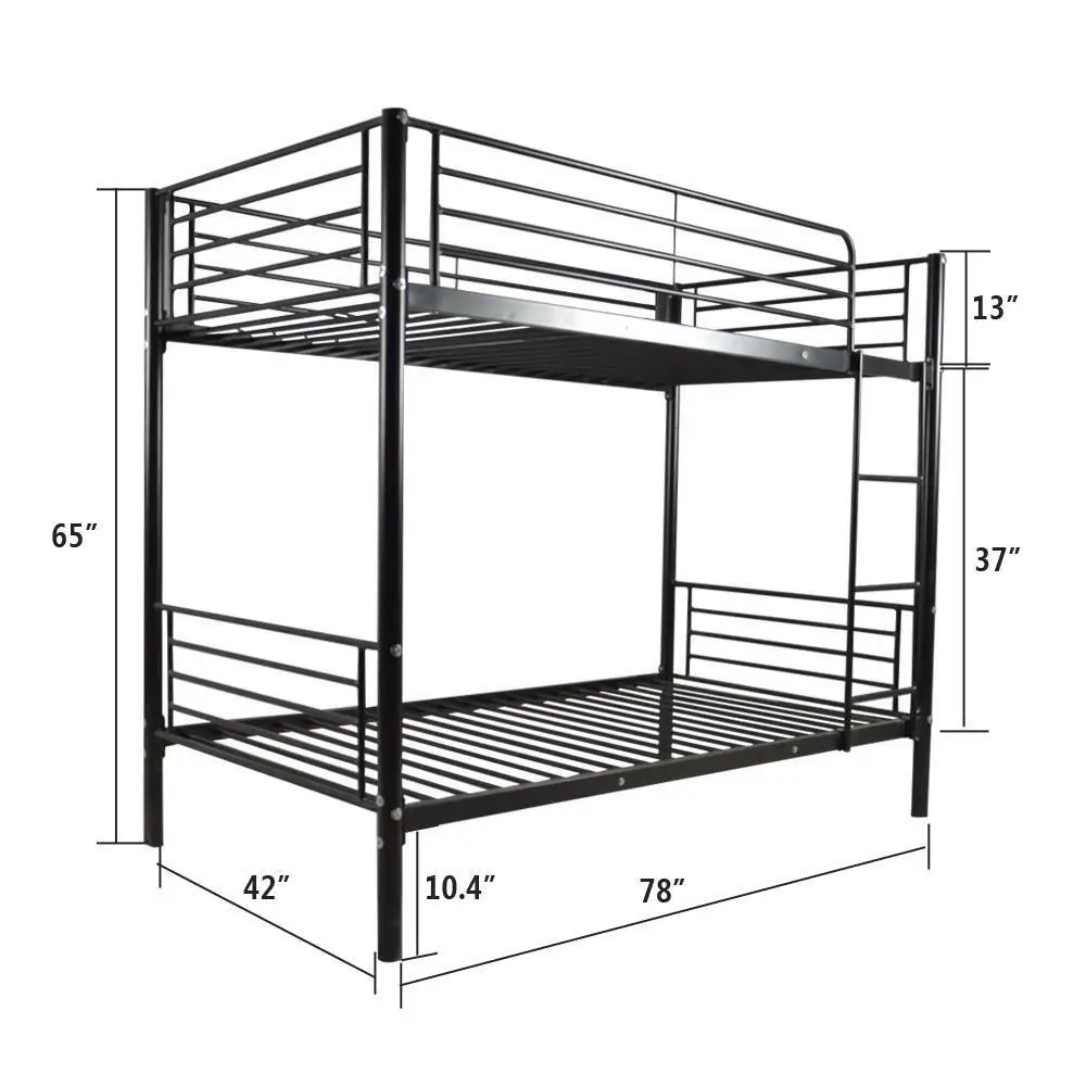 Zware Metalen Bed Frame Twin Over Twin Stapelbed Ladder Matras Fundering