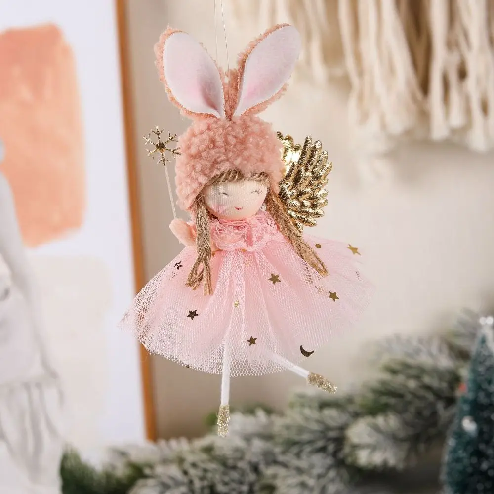 

Cartoon Christmas Rabbit Ears Angel Dolls Festival Cute Angel Girl Hanging Pendant Handmade Christmas Tree Decoration