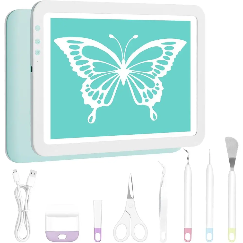 

Rechargeable A4 Light Board with Weeding Tools Set and Accories or Vinyl,Ultra-Thin & Bright Light Pad or Vinyl Weeding with 3 C