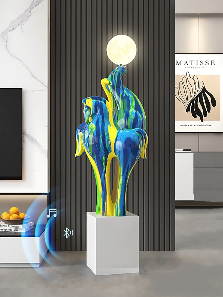 Home Decor 140CM Luminous Bluetooth Speaker Horse Statue Floor Decoration Study Office Decor Living Room Big Sculpture Ornaments